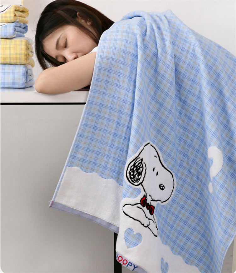 Snoopy Plaid Embroidered Towel