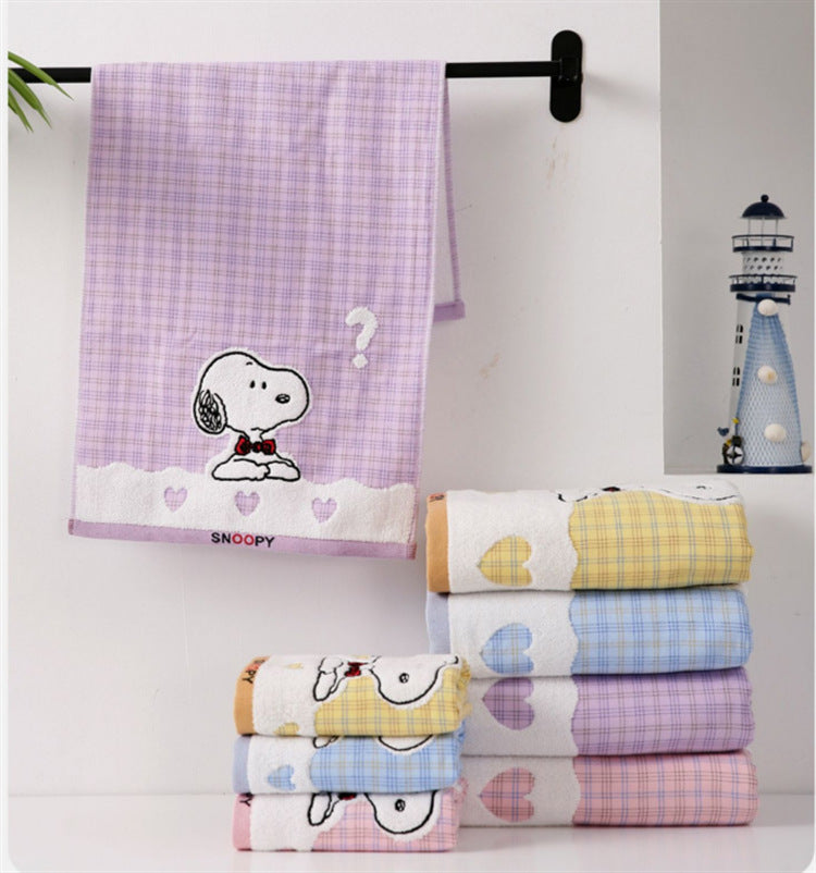 Snoopy Plaid Embroidered Towel