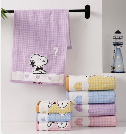 Snoopy Plaid Embroidered Towel
