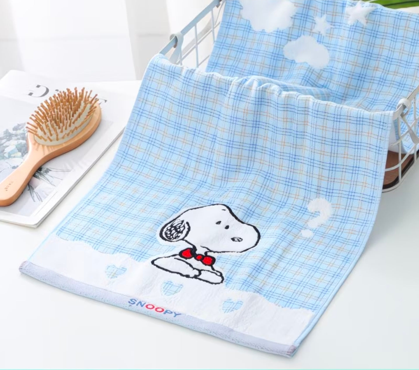 Snoopy Plaid Embroidered Towel