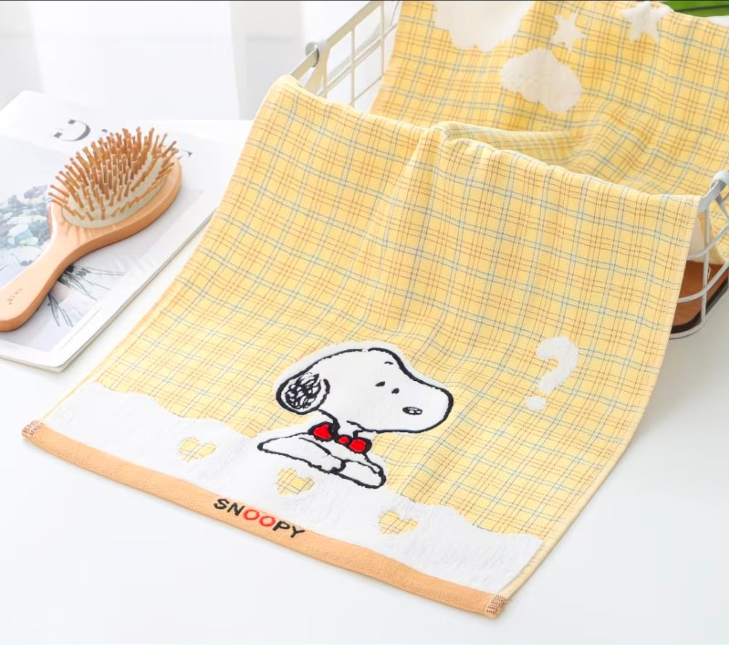 Snoopy Plaid Embroidered Towel