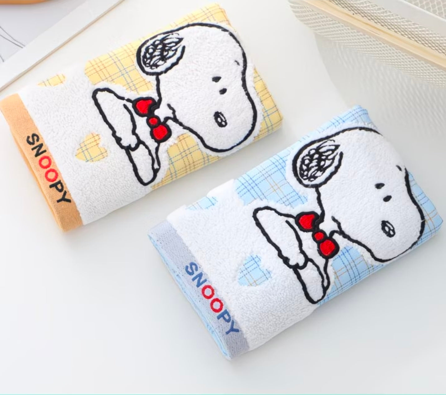 Snoopy Plaid Embroidered Towel
