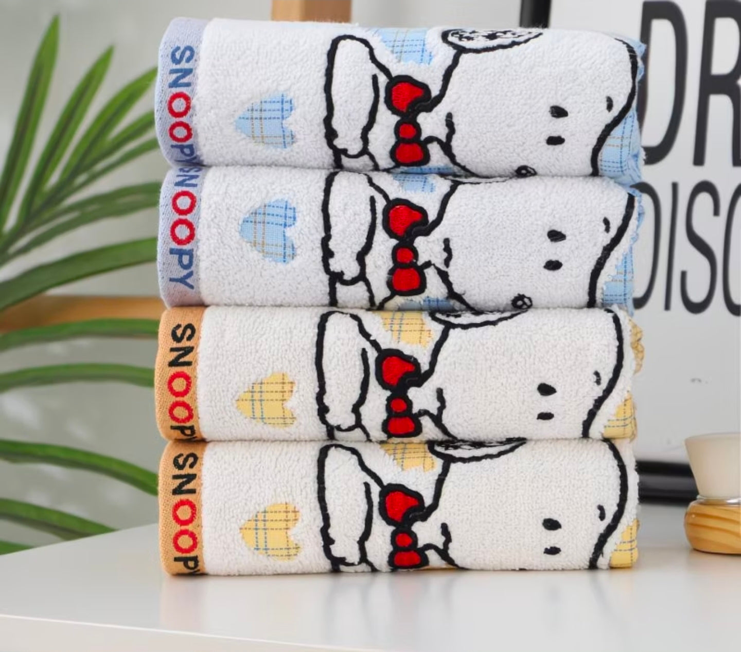 Snoopy Plaid Embroidered Towel