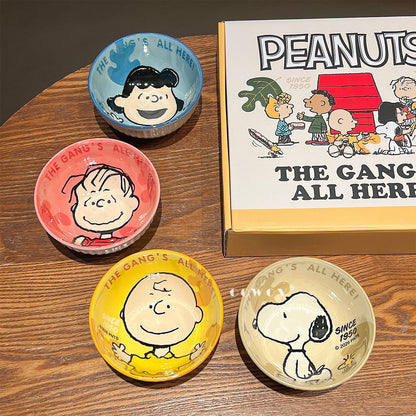 Snoopy Gang Cartoon Ceramic Bowl 4Pcs Gift Box