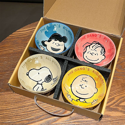Snoopy Gang Cartoon Ceramic Bowl 4Pcs Gift Box