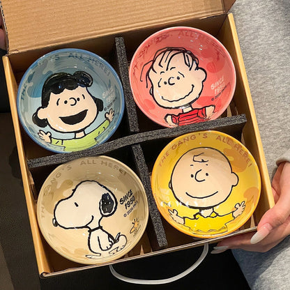 Snoopy Gang Cartoon Ceramic Bowl 4Pcs Gift Box